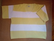 Sweter bluzka C&A pasy biały limonka 44 46