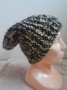 Czapka zimowa handmade beanie unisex melanż żółty grafit ciepła