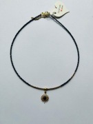 Naszyjnik z Granatowego Spinelu zawieszka Słoneczko z Lapis Lazuli Handmade