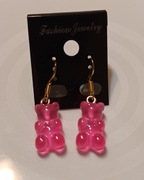 Kolczyki wiszące misie żelki różowe żarówiaste