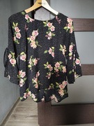 Bluzka w kwiaty róże rozkloszowane rękawy r. 42 XL