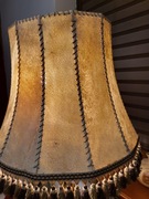 Lampa podłogowa Drewniana Skórzany Abażur Ręczna robota Vintage Lata 70s