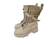 Beżowe kamasze Bonprix workery damskie 38 24,5cm botki jesień zima