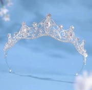 Diadem, tiara, ozdoba na głowę, korona ślubna, srebrna 