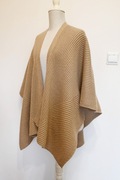 AllSaints Robyn Rib Ruana wełniane beżowe ponczo sweter narzutka