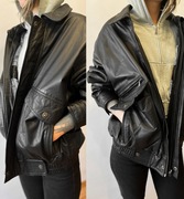 Kurtka skórzana vintage z niebieską podszewką skóra naturalna oversize