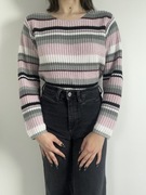 Pastelowy sweter w paski róż-szarość rozm. S/M
