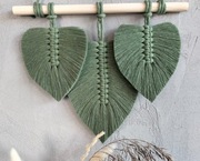 MAKRAMA ZIELONE LIŚCIE  NATURALNA DEKORACJA NA ŚCIANĘ