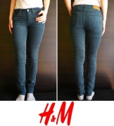 Ciemnozielone spodnie sztruksowe rurki h&m xs 34