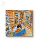 Śniadanie do łóżka,  obraz akrylowy na płótnie,  40x40x2 cm