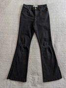 Szare grafitowe spodnie jeansowe jeansy dzwony z dziurami New Look 152