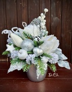 Stroik Boże Narodzenie stroik na stół srebro biel 