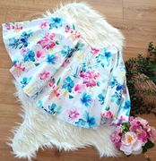 biała niebieska kolorowa spódniczka rozkloszowana letnia w kwiaty M L