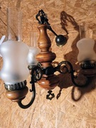 Lampa mosiężna, drewniana, holenderska, wisząca, 3 punkty E27 LED, żyrandol