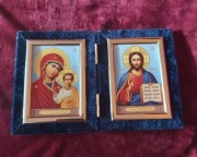 Piękna IKONA prawosławna dyptyk Matka Boska Kazańska Pantokrator .