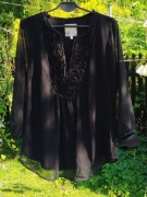 Nowa czarna elegancka bluzka z żabotem RJR John Rocha L 40 