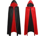 Dwustronna peleryna 90 cm czarno-czerwona z kapturem Halloween Karnawał