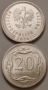 20 gr groszy 2024r. mennicze z rolki bankowej