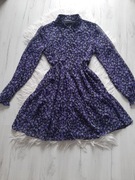 Bershka piękna sukienka z falbankami w fioletowe kwiatki S 36