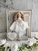 Pamiątka Pierwszej Komunii Świętej Anioł Stróż w ramce rękodzieło 