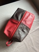 Skórzana kosmetyczka patchworkowa bordowo-brązowa