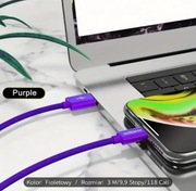 3 metry! Kabel USB Jakość do ładowania i przesyłania danych 3m fioletowy 