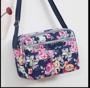 Granatowa torebka płócienna w kwiaty – pojemna i lekka