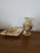 Zestaw z onyksu, wazonik i świecznik, onyks, kamień