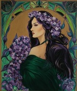 Portret kobiety w złocie i zieleni.