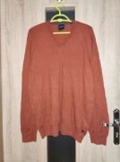 473. Brązowy rudy sweter męski dekolt V rozmiar XL