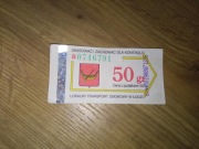 Bilet jednorazowy 50gr MPK Łódź stare logo skasowany lokalny