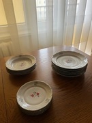 Serwis obiadowy 17 elementów Wałbrzych biały ze srebrnym obrzeżem PRL 