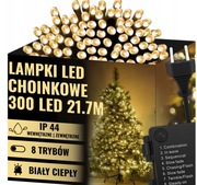 LAMPKI CHOINKOWE 300LED ZEWNĘTRZNE WEWNĘTRZNE BIAŁE CIEPŁE ŚWIĄTECZNE 21,7M