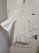 Bawełniana boho sukienka koronkowa haftowana ażurowa biala panieński hit