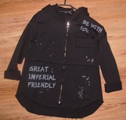 CZarna BLUZA -KURTKA na zamek - napisy kaptur r. L/XL