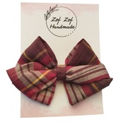 Spinka kokarda świąteczna krata bordowo brązowa 