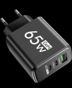 Ładowarka sieciowa 65W PD 2 porty USB c i 1 USB a QC 3.0biała czarna