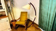 Duńska lampa podłogowa Teak Bow Arc Lamp, lata 60. Mid-Century Modern