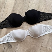 biustonosz bez ramiączek 2-pak zestaw balkonetka biały czarny 75b