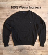 Sweter GANT V-Neck | 100% Wełna Jagnięca (Lambswool) | Brązowy