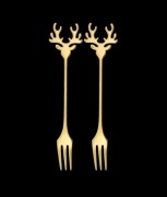 Nowy zestaw 2 złotych widelczyków z głową Reniferka Eloy