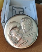 Srebrny obrazek z wizerunkiem św. Rodziny. Produkt włoski nowy