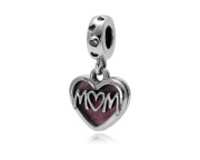 Koralik charms Serce Mama Mom różowa masa Srebro 925 bransoletki modułowe