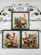 Podstawki pod kubki farmhouse shabby chic vintage decoupage kogut kwiaty