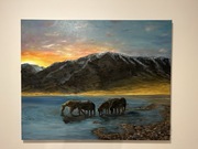 ” Konie nad jeziorem” obraz olejny 100x80 cm