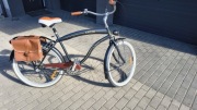 Rower 26 Cruiser CROSS bike, grafitowy metalik + skóra, RETRO