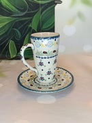 Kubek ceramiczny John 400 ml talerzyk 18cm ceramika Bolesławiec 