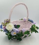 Koszyczek Wielkanocny Rękodzieło - fiolet, Róże i Zajączek