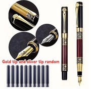 eleganckie pióro wieczne z konwerterem w zestawie 10 nabojów mohoniowe