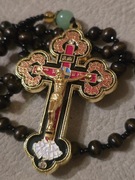 Naszyjnik Różaniec z drewna, Krzyż nasobny metalowy. Pamiątka z Jerozolimy.